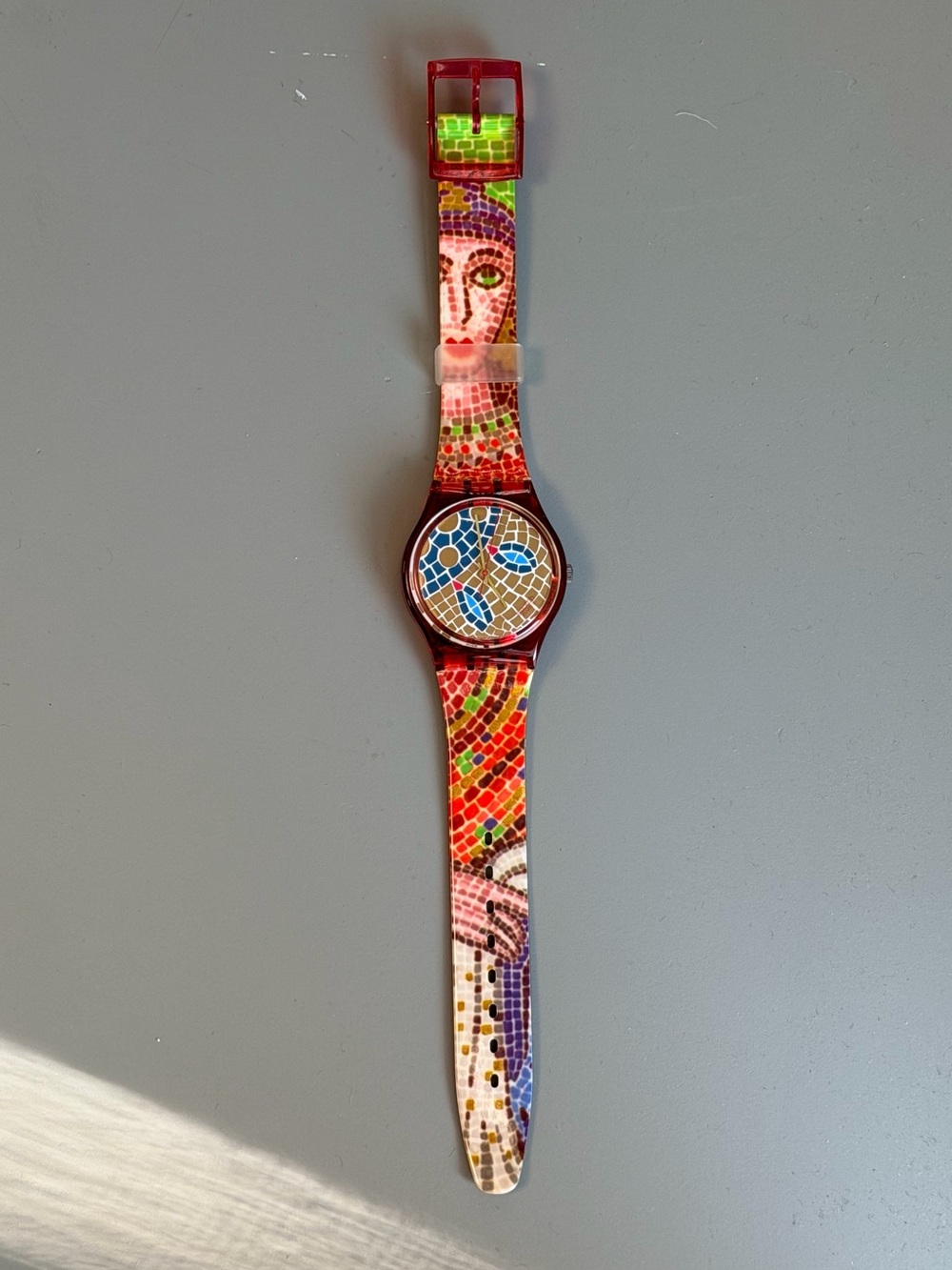 Vintage SWATCH Mosaic Art Watch – Multicolor Transparent Strap